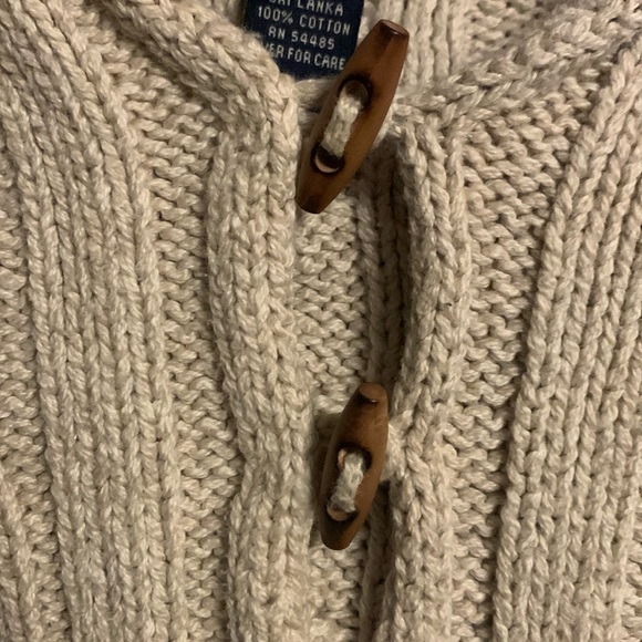 AMERICAN EAGLE AE CABLE KNIT HOODED SWEATER WITH WOODEN BUTTONS Beige Cream Tan - Picture 5 of 8